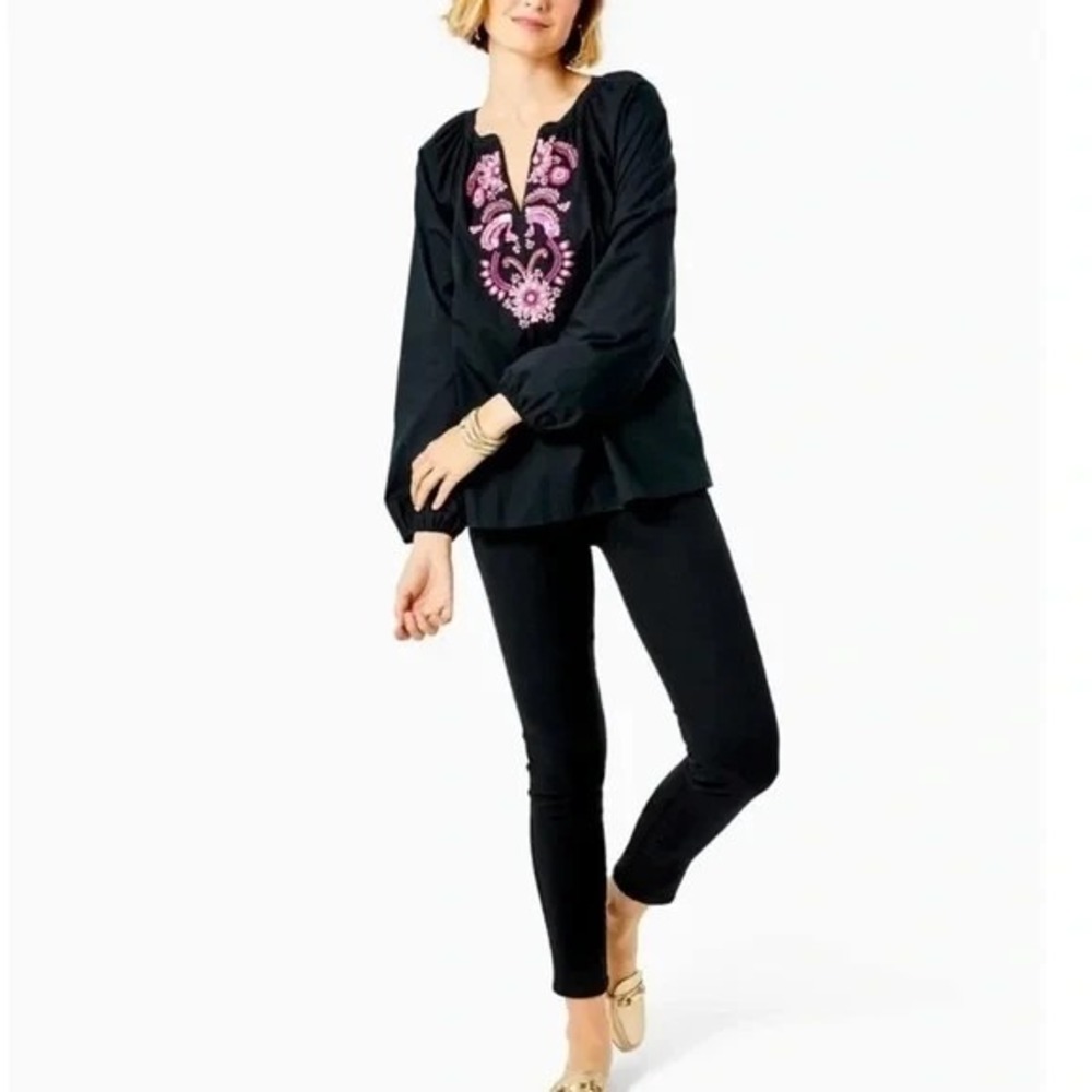 Lilly Pulitzer NWT Iva Onyx Black Sequin Embellished Tunic‎ Blouse Size XXS